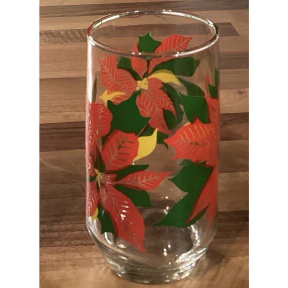 Set 4 Vintage Anchor Hocking Christmas Poinsettia 12 Oz Tumbler Drinking Glasses - Picture 8 of 9